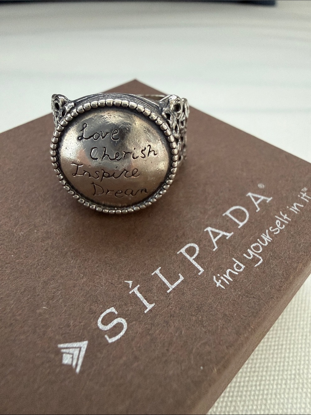 Silpada Inspirational 925 Silver Statement Ring - Love Cherish Inspire Dream